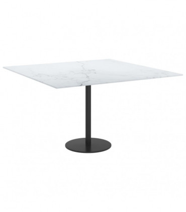 Table Top White 70x70 cm 6 mm Tempered Glass with Marble Design