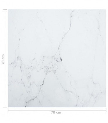 Table Top White 70x70 cm 6 mm Tempered Glass with Marble Design