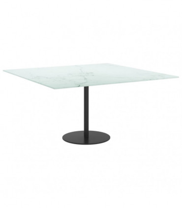 Table Top White 80x80 cm 6 mm Tempered Glass with Marble Design