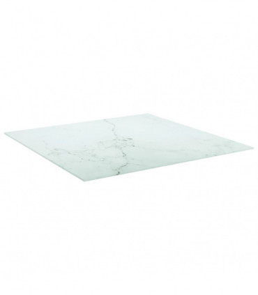 Table Top White 80x80 cm 6 mm Tempered Glass with Marble Design