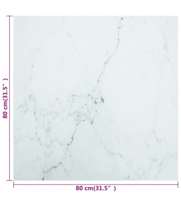 Table Top White 80x80 cm 6 mm Tempered Glass with Marble Design