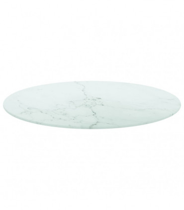 Table Top White ?70x0.8 cm Tempered Glass with Marble Design