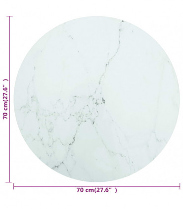 Table Top White ?70x0.8 cm Tempered Glass with Marble Design