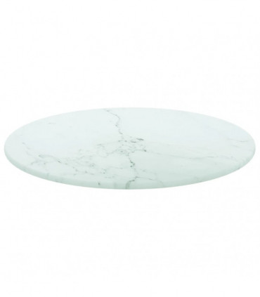 Table Top White �30x0.8 cm Tempered Glass with Marble Design