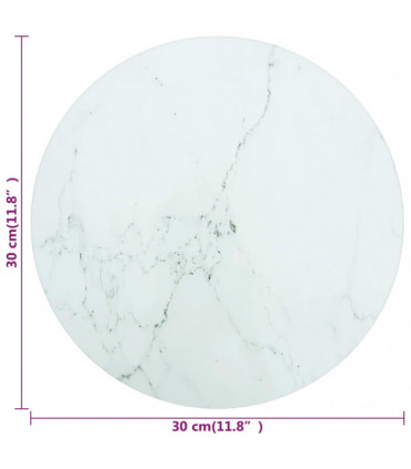 Table Top White �30x0.8 cm Tempered Glass with Marble Design