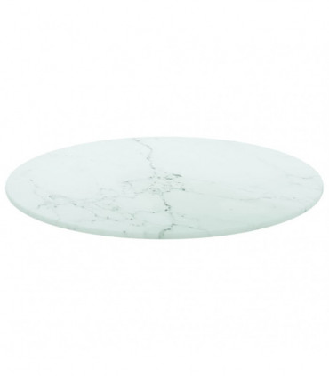 Table Top White �40x0.8 cm Tempered Glass with Marble Design