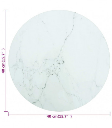 Table Top White �40x0.8 cm Tempered Glass with Marble Design