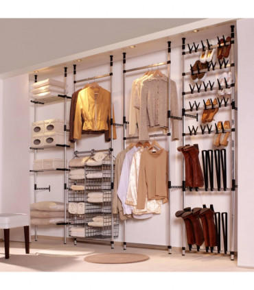 Telescopic Wardrobe System with Rods and Shelf Aluminium