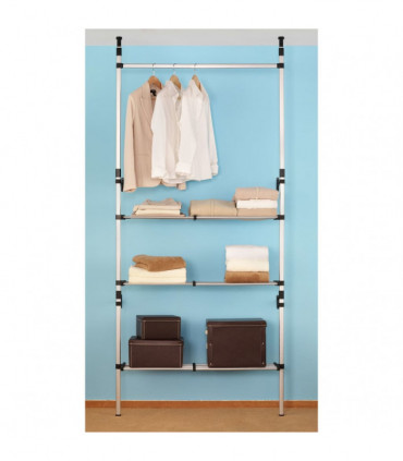 Telescopic Wardrobe System with Rods and Shelf Aluminium