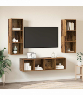 vidaXL TV Cabinet Set Wall-mounted 3 pcs Old wood 37 x 37 x 142.5 cm