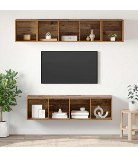 vidaXL TV Cabinet Set Wall-mounted 4 pcs Old wood 37 x 37 x 142.5 cm