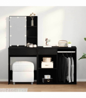 vidaXL LED Dressing Table Black oak 140 x 40 x 140 cm Engineered Wood