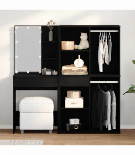 vidaXL LED Dressing Table Black oak 140 x 40 x 140 cm Engineered Wood