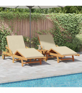 vidaXL Sun Lounger 3 pcs Beige 40 x 40 x 40cm Solid Acacia wood