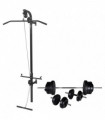 Wall-mounted Power Tower with Barbell and Dumbbell Set 60.5 kg