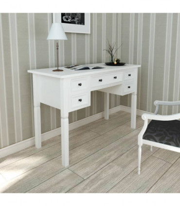 White Writing Desk with 5 Drawers
