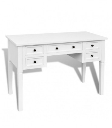 White Writing Desk with 5 Drawers