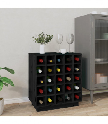 Wine Cabinet Black 55.5x34x61 cm Solid Wood Pine