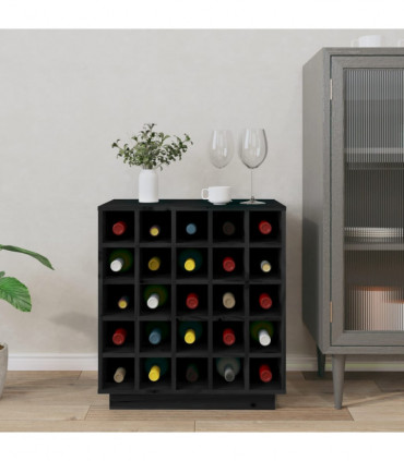 Wine Cabinet Black 55.5x34x61 cm Solid Wood Pine
