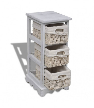 Wooden Storage Rack 3 Weaving Baskets White
