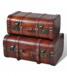 Wooden Treasure Chest 2 pcs Vintage Brown