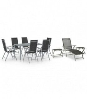 vidaXL 10 Piece Garden Dining Set Black and Silver