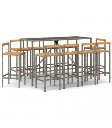 vidaXL 11 Piece Garden Bar Set Grey Poly Rattan& Solid Wood Acacia