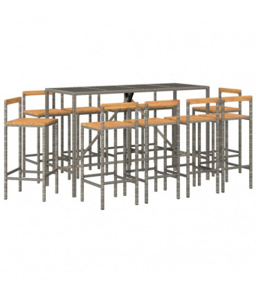 vidaXL 11 Piece Garden Bar Set Grey Poly Rattan& Solid Wood Acacia