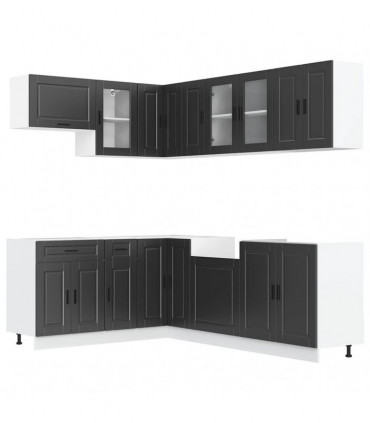 vidaXL 11 Piece Kitchen Cabinet Set Porto Black Engineered Wood