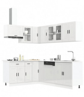 vidaXL 11 Piece Kitchen Cabinet Set Porto Gloss White Engineered Wood