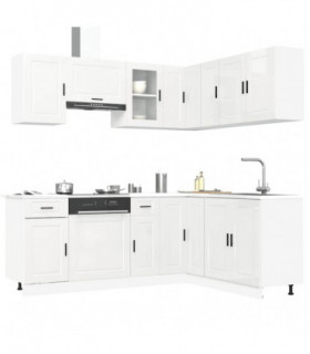 vidaXL 11 Piece Kitchen Cabinet Set Porto Gloss White Engineered Wood