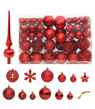 vidaXL 111 Piece Christmas Bauble Set Red Polystyrene
