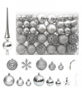 vidaXL 111 Piece Christmas Bauble Set Silver Polystyrene