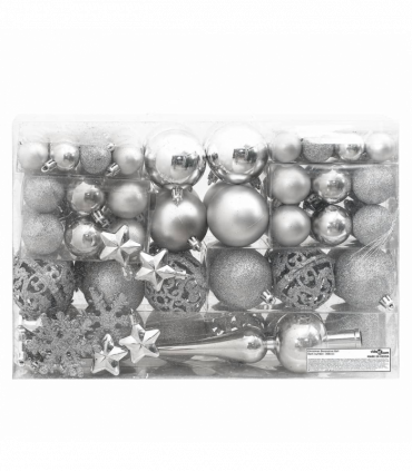 vidaXL 111 Piece Christmas Bauble Set Silver Polystyrene