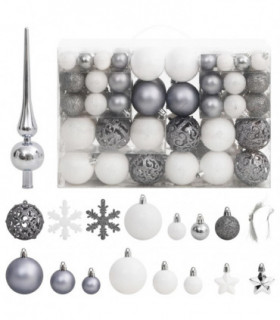vidaXL 111 Piece Christmas Bauble Set White and Grey Polystyrene