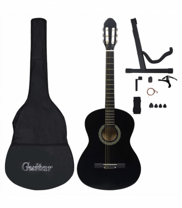 vidaXL 12 Piece Classical Guitar Beginner Set Black 4/4 39"