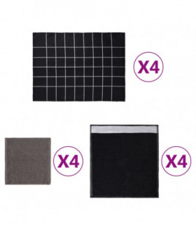 vidaXL 12 Piece Towel Set Black Cotton