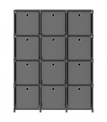 12-Cube Display Shelf with Boxes Grey 103x30x141 cm Fabric