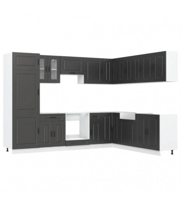 vidaXL 14 Piece Kitchen Cabinet Set Kalmar Black Engineered Wood