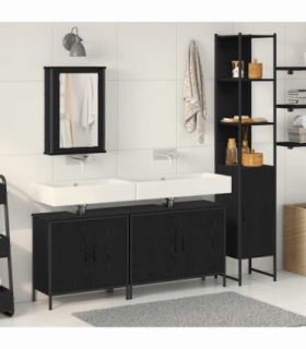 vidaXL Bathroom Furniture Set with Door 4 pcs Black 33 x 33 x 185.5 cm