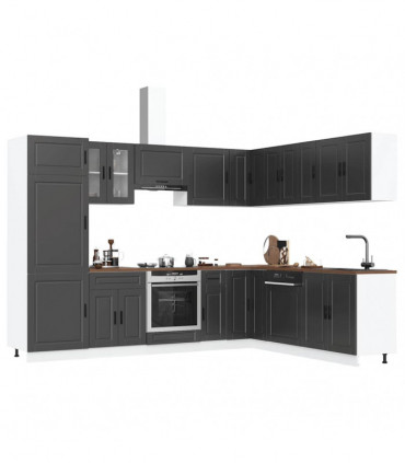 vidaXL 14 Piece Kitchen Cabinet Set Porto Black Engineered Wood
