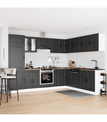 vidaXL 14 Piece Kitchen Cabinet Set Porto Black Engineered Wood