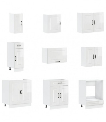 vidaXL 14 Piece Kitchen Cabinet Set Porto Gloss White Engineered Wood