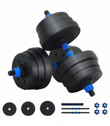 vidaXL 2-in-1 Dumbbell Set Black and Blue 121 x 19.5 x 19.5 cm