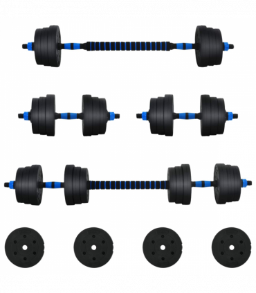 vidaXL 2-in-1 Dumbbell Set Black and Blue 121 x 19.5 x 19.5 cm