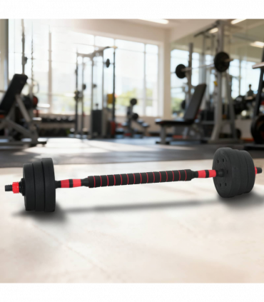 vidaXL 2-in-1 Dumbbell Set Black and Red 121 x 19.5 x 19.5 cm