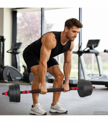 vidaXL 2-in-1 Dumbbell Set Black and Red 121 x 19.5 x 19.5 cm