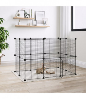 vidaXL 20-Panel Pet Cage with Door Black 35x35 cm Steel