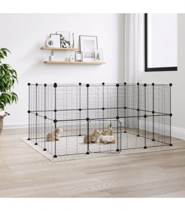 vidaXL 28-Panel Pet Cage with Door Black 35x35 cm Steel
