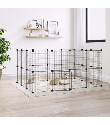 vidaXL 28-Panel Pet Cage with Door Black 35x35 cm Steel